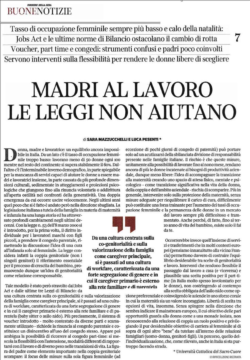 Luca Pesenti Ripropongo Le Considerazioni Su Donne Maternita E Lavoro Scritte Sul Corrierebn Di Questa Settimana Insieme Alla Collega S Mazzucchelli Auguri A Tutte Le Donne 8marzo T Co Tqujkopkkw