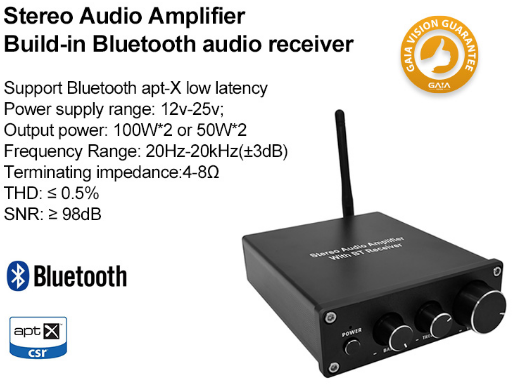 New Apt-x(Bluetooth) audio amplifier for your bookshelf speaker! 50W/100W/200W
