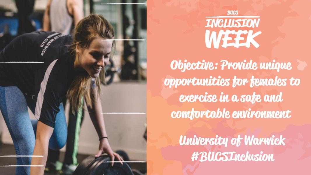 BUCSsport's tweet photo. To celebrate all things #WomensDay, today's #BUCSInclusion Week study focuses on improving female participation!
π @warwicksport
π― Provide unique opportunities for females to exercise in a safe and comfortable environment
π° https://t.co/851Yv4X0Mz https://t.co/by0d92wwpJ