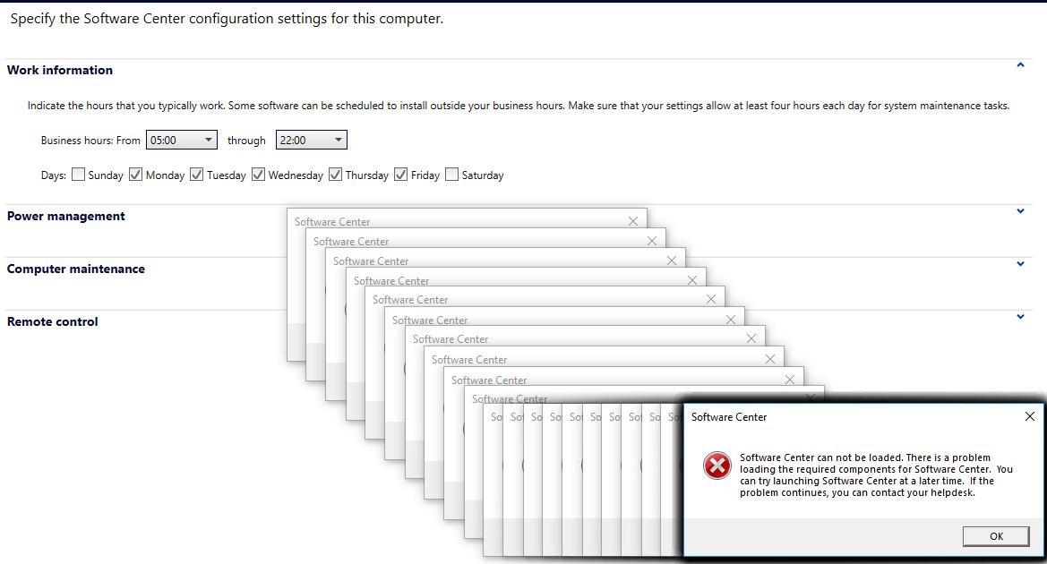 Embedding a website in Software Center is nice. But if there's a "close this windows" html function, software center doesn't like it and spawns infinite warnings 
#Configmgr #SCCM #softwarecenter
