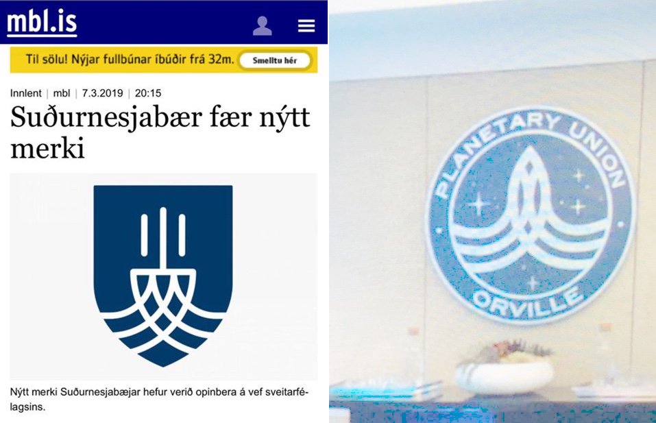 frettir's tweet photo. Sá frétt um nýtt merki Suðurnesjabæjar. Fannst það eitthvað kunnuglegt. Mundi svo hvar ég hafði séð eitthvað eitthvað í sama fíling. Þættirnir Orville í Sjónvarpi Símans kannski? #lífiðkrakkar #orville #stemmning https://t.co/hT3M2R6fzi