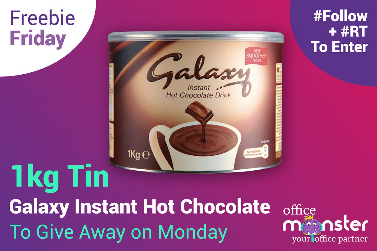 OfficeMonsterUK's tweet photo. #Win this #tasty Galaxy Hot Chocolate Tin, 1 to #Giveaway #Follow and #RT to enter #FreebieFriday #FridayFeeling ~ UK only #Winners announced on Monday #Competition #freebie #officemonster https://t.co/TXV1fLsjzu