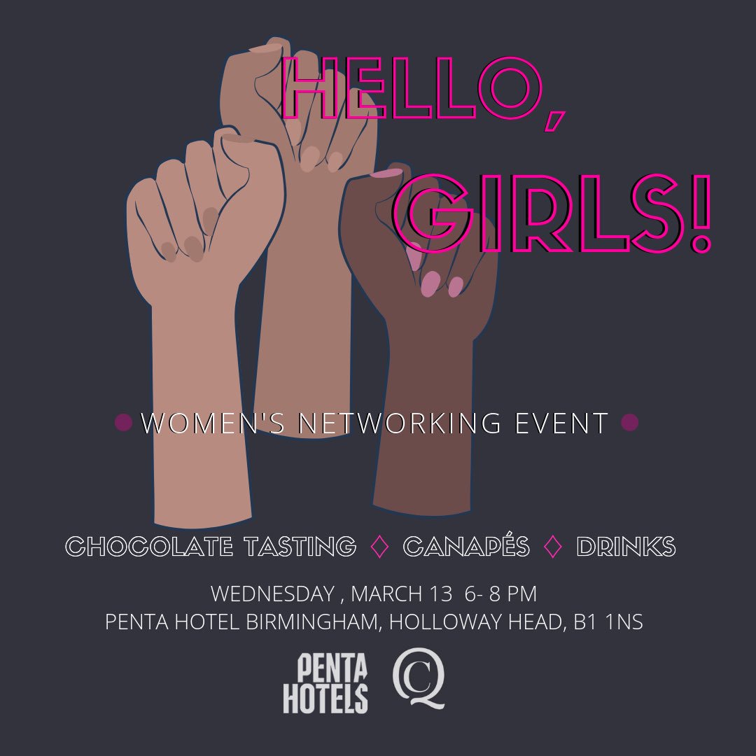 brumliciouspr's tweet photo. Happy International Women’s Day🌹 Join us in celebrations @PentaBHX women’s networking event on Wednesday, March 13 from 6pm, with some cocktails, canapés and a chocolate tasting from @ChocQtr 🍫➡️ https://t.co/zQGFVclDP3 https://t.co/GfhkT3s9VO