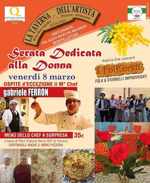 GabrieleFerron's tweet photo. Un Grande Augurio a tutte le Donne!
Stasera vi festeggiamo a La Taverna dell'Artista con una cena degustazione insieme al cuoco maestro Antonino Bedini!
Vi Aspetto!! https://t.co/igXdErKACv