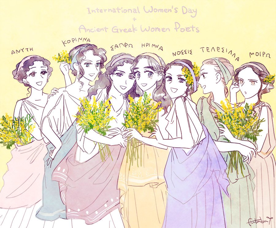 ふたば V Tvittere 国際女性デー Womensday なので 古代ギリシアの女詩人たちにミモザの花をささげてみました 知的で創造的で勇気溢れる わが遥かなうたう姉たちよ とこしえなれ
