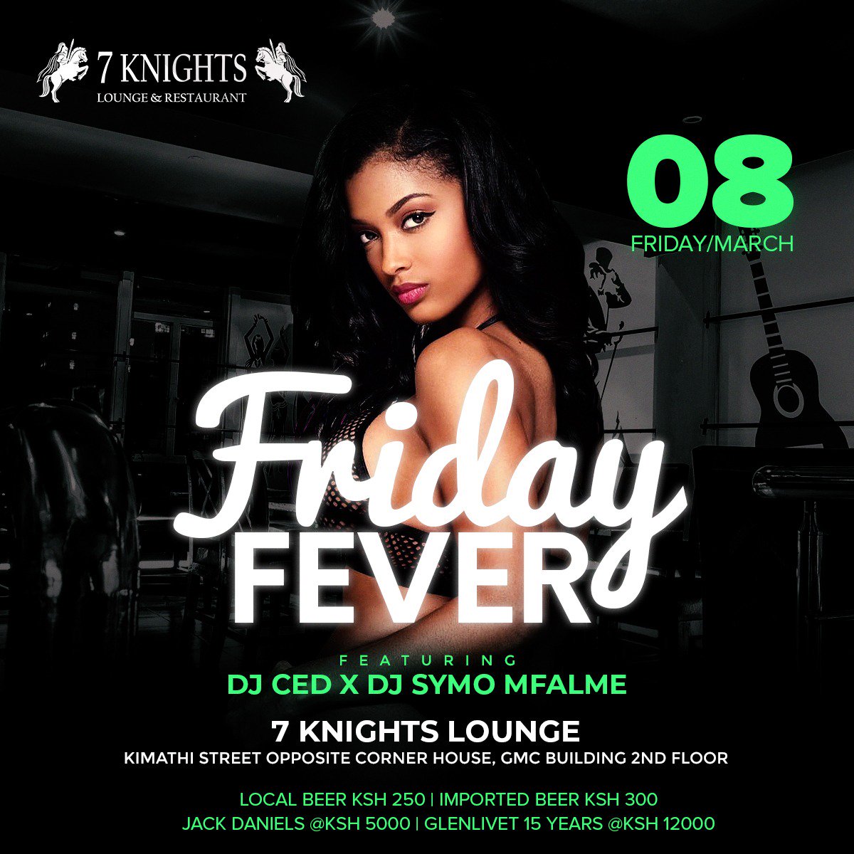 7knightslounge's tweet photo. What is that feeling you get on a Friday?
7 Knights Lounge &amp; Restaurant we call it,
FRIDAY FEVER.

Local Beer @KSH 250 
Imported Beer @ KSH 300
Jack Daniels @ KSH 5000

#7knightslounge
#kenya
#nightclub 
#InternationalWomensDay
#IWD2019
#BalanceforBetter
#HappyWomensDay2019 https://t.co/du5I0UX5dj