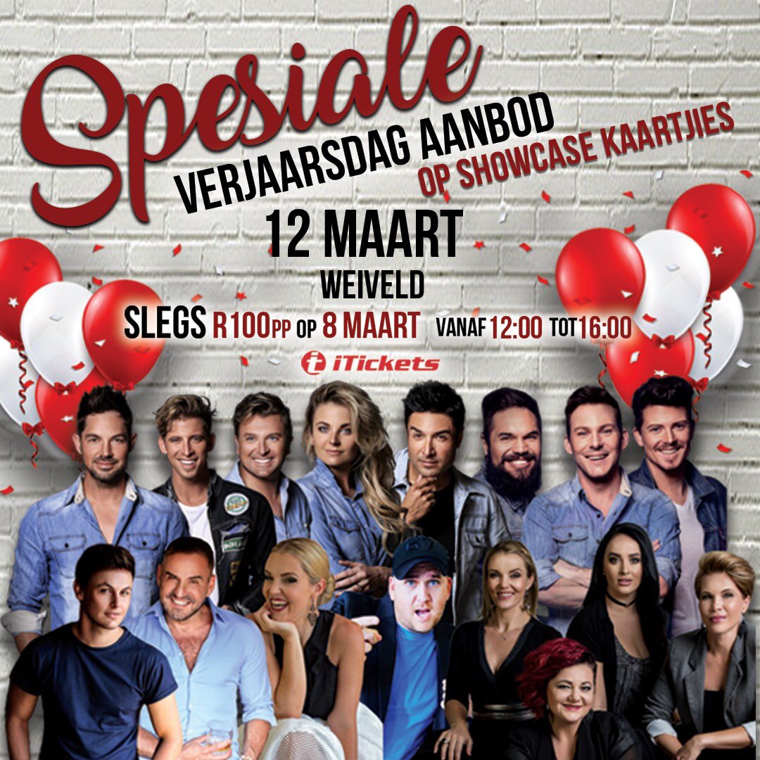 Extra extra! Read all about it!! Spesiale aanbod op Showcase kaartjies vir 12 Maart. Weiveld Pretoria. Net tot 16:00 vandag!!! #bargain #bdayspecial #showcase