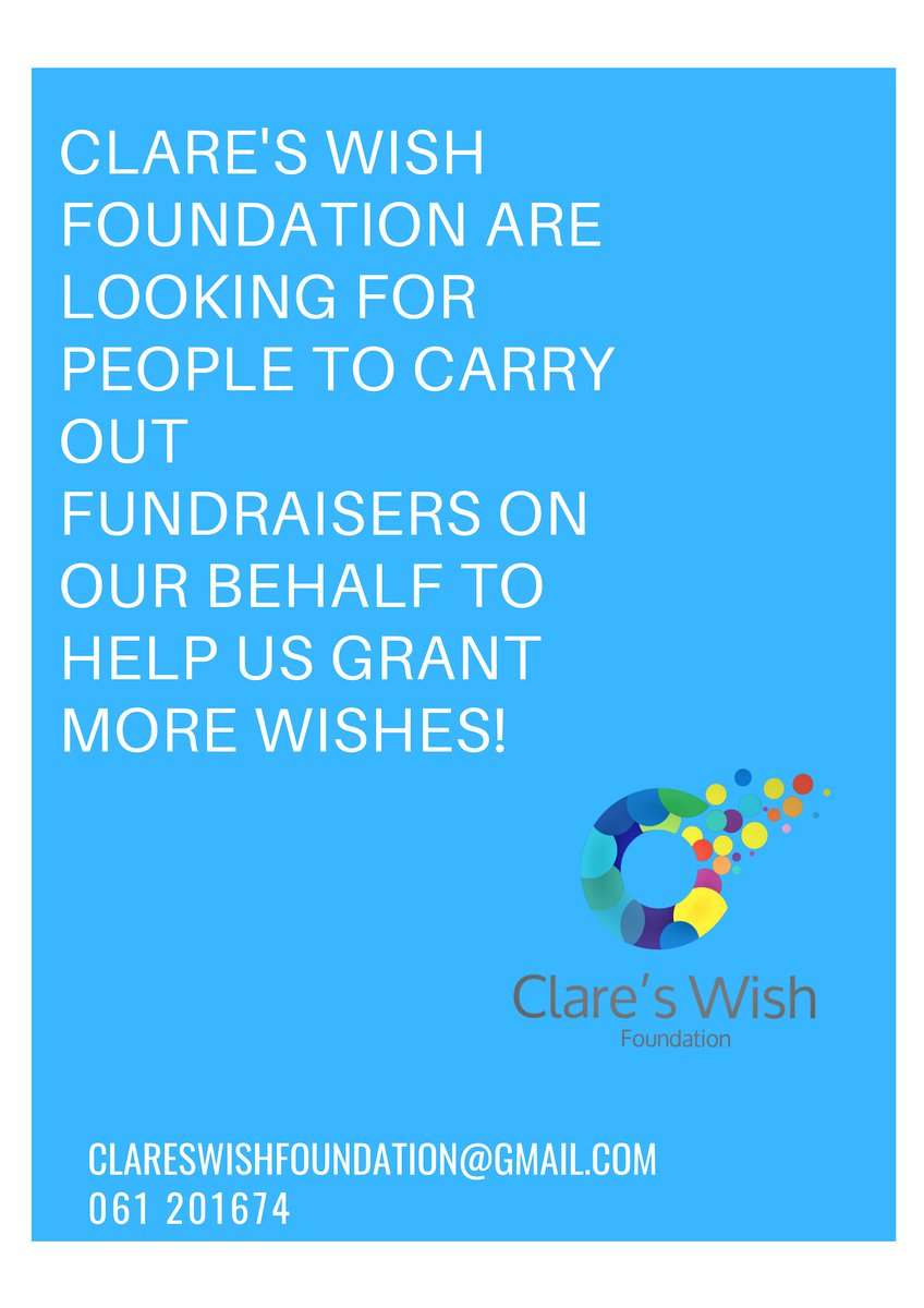 clareswish's tweet photo. We are looking for people to carry out fundraisers on our behalf to help us grant more wishes! Contact clareswishfoundation@gmail.com for more info https://t.co/4plOaFKwa2