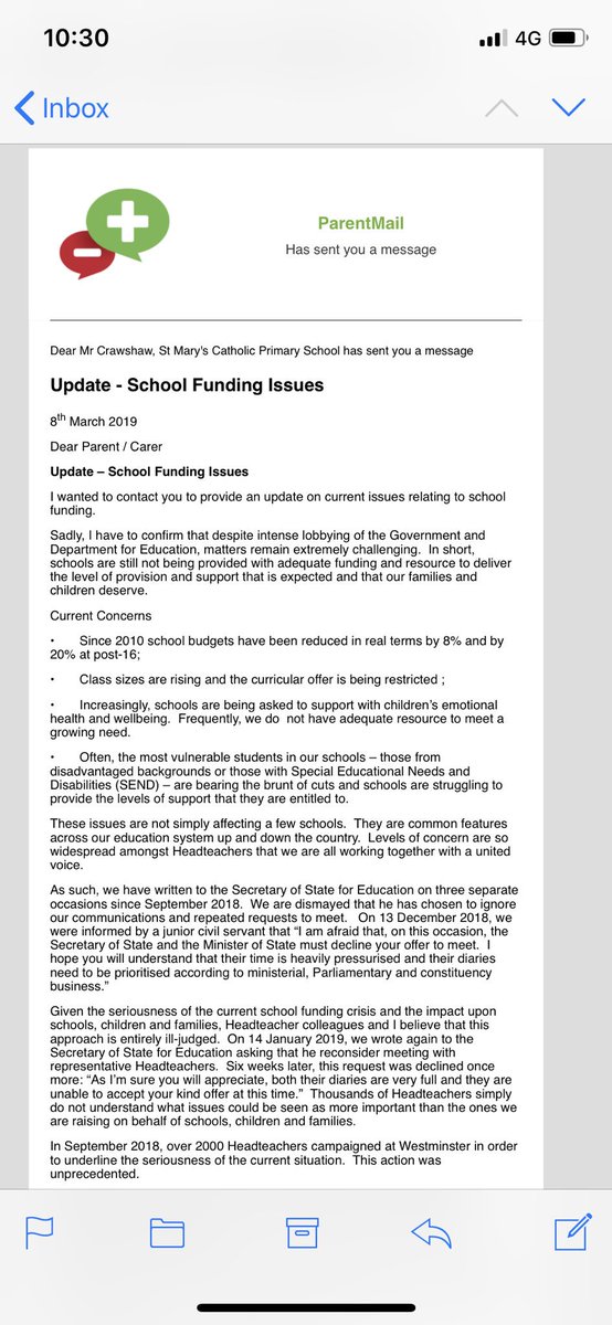 andycrawshaw82's tweet photo. Receiving emails like this from your Daughter’s school, it reiterates that the Government’s priorities are a mess. Cutting 20% of education budget, while finding £1bn to sweeten the DUP and £xm to pay fake ferry companies is a disgrace. Shame on you @theresa_may @DamianHinds https://t.co/L7F8tU052y