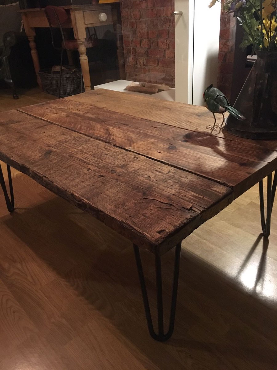 dan_workshop's tweet image. Reclaimed scaffold board coffee table with hairpin legs #EtsySeller #etsy #handmade #furniture #coffeetable