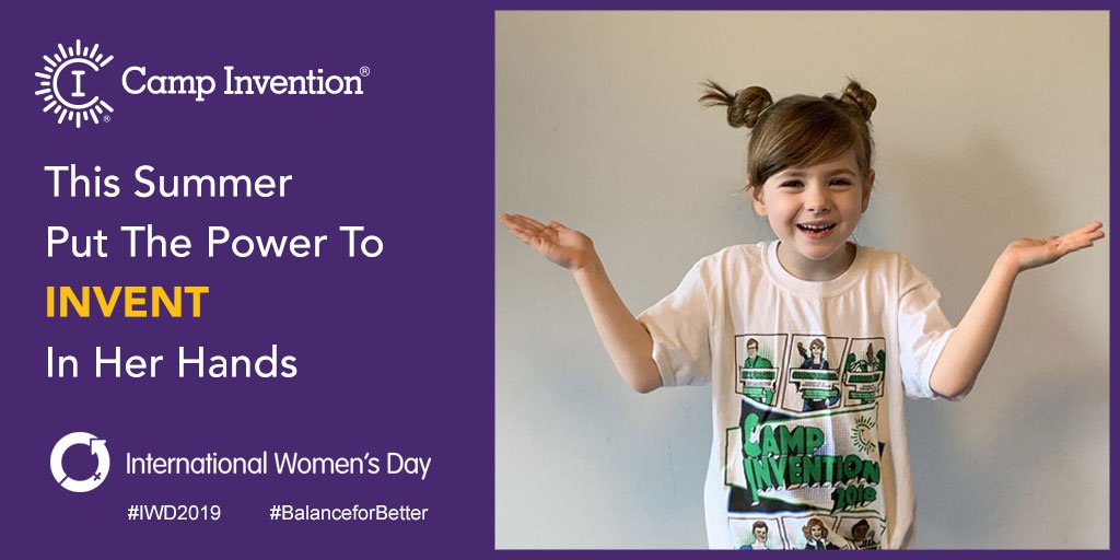 CampInvention's tweet photo. Happy #InternationalWomensDay! We are on a mission to provide young girls valuable exposure to innovation, to increase the number of women who will shape the future of invention, entrepreneurship and STEM professions. #BalanceforBetter #InventGirlPower 

https://t.co/8kt7qR9kta https://t.co/NA0qCt2Pk4