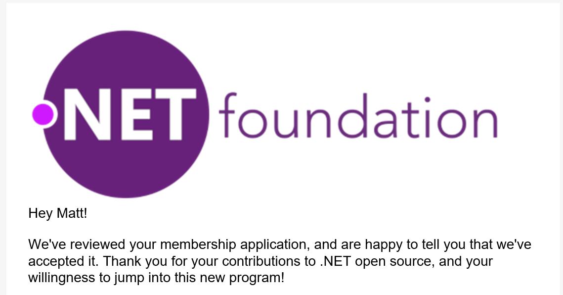 mrlacey's tweet image. #DotNetLovesMe #ILoveNotNet #FinallyAccepted