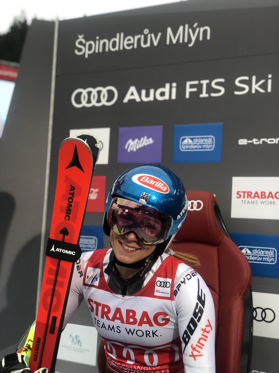A great second run by <a href="/MikaelaShiffrin/">Mikaela Shiffrin ⛷️</a> and she grabs third today...with a 97-point lead over Petra Vlhova, the giant slalom globe will be decided in Andorra!! 👏 #Spindl2019