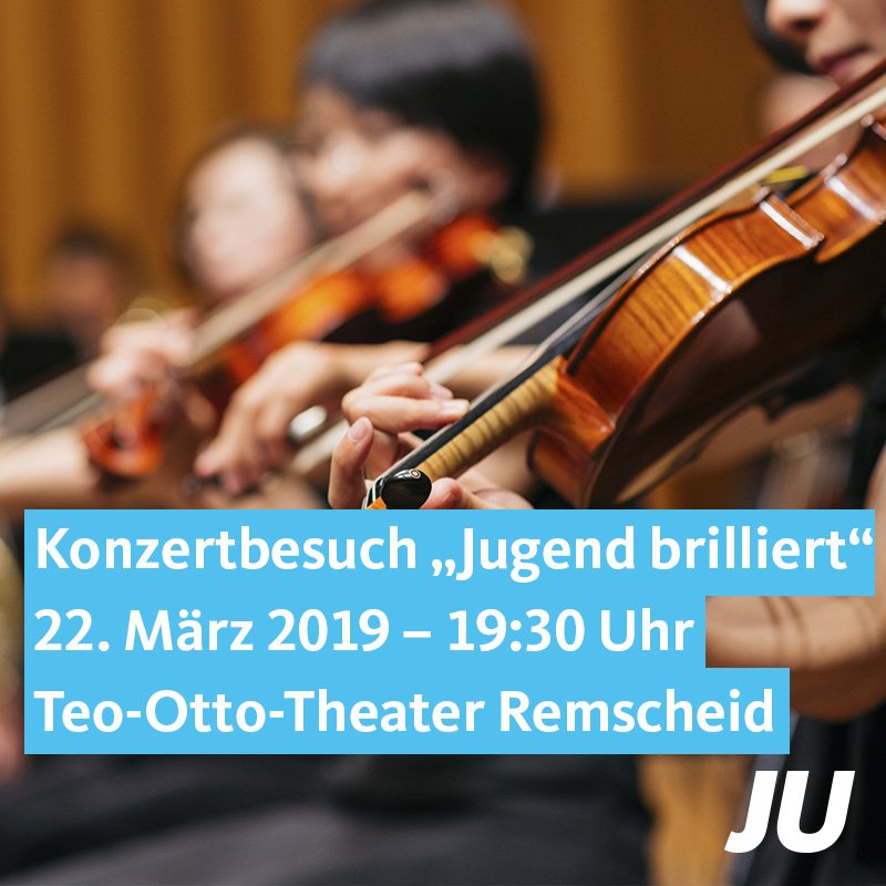 JURemscheid's tweet photo. Am 22. März 2019 werden wir gemeinsam das Konzert "Jugend Brilliert" im Teo-Otto-Theater Remscheid besuchen. Die Bundespreisträger von "Jugend musiziert" werden als Solisten gemeinsam mit den Bergischen Symphonikern auftreten. https://t.co/VLkqTxQRY9