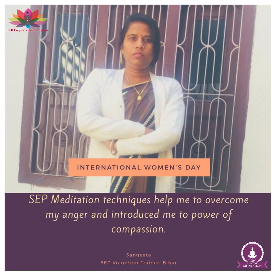 program_self's tweet photo. “SEP meditation techniques help me to overcome my anger and introduced me to power of compassion.”
#InternationalWomenDay #IWD2019 #betterWithBalance #SEPWomen #WellnessCSR #bihar #volunteerTrainer #galwayFoundation
@glazetradingindia @unitednations @IntlWD https://t.co/WcCMocNnQF