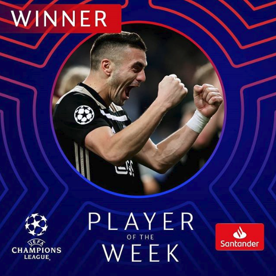 chirichampions's tweet photo. 🏆Tadic, JUGADOR DE LA SEMANA de la @ChampionsLeague tras su EXHIBICIÓN en el Madrid 1-4 Ajax. https://t.co/YtpMfuv0F9