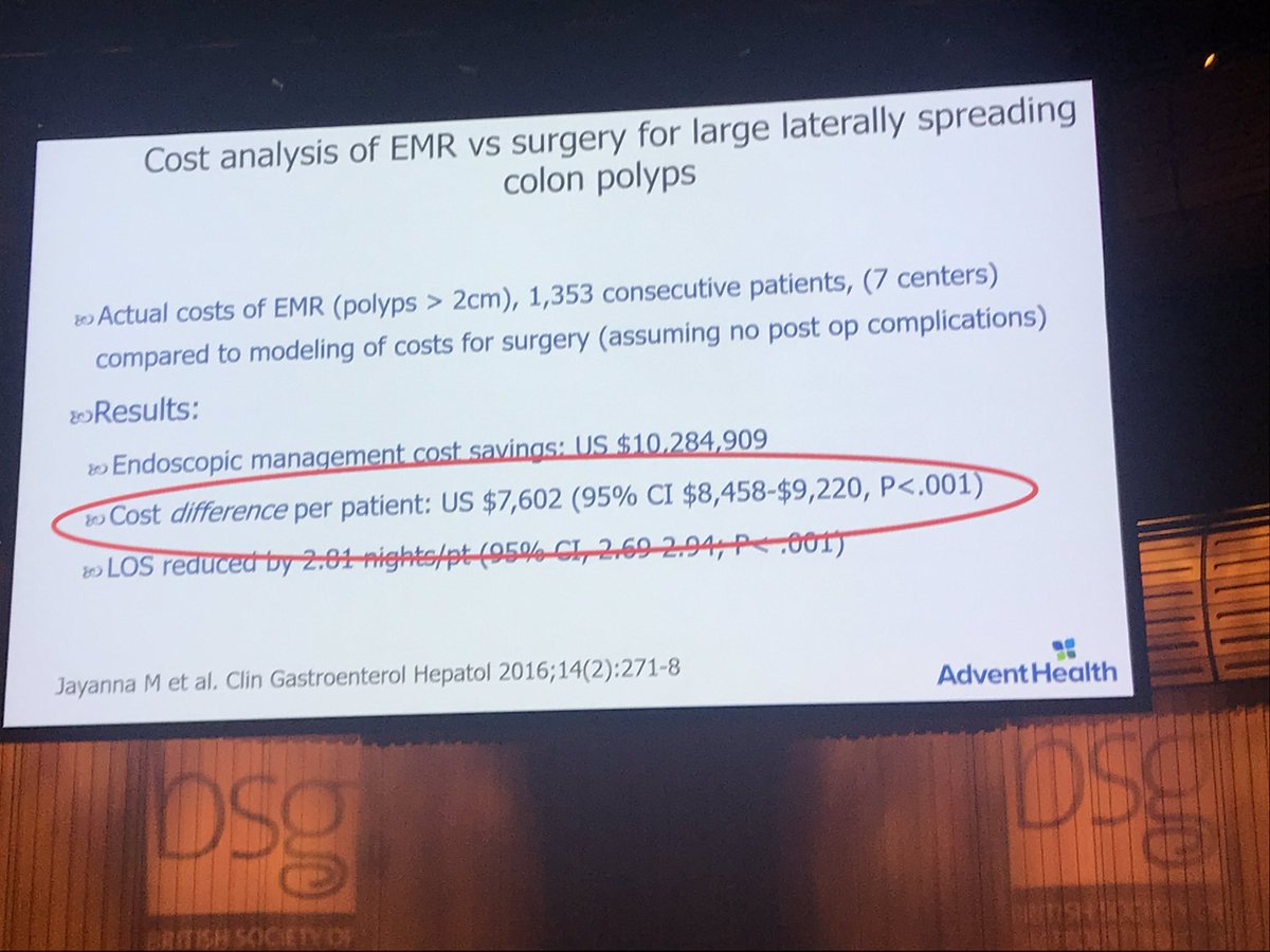drmanmeetm's tweet image. #BSGEL2019 M Bourke showing the cost effectiveness of therapeutic endoscopy compared to surgery. #lotsofworktodo