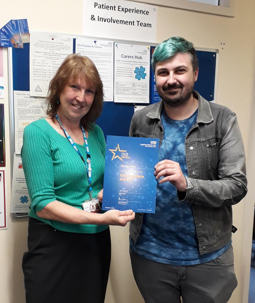 Well done Matthew Riley. Nominated for the Unsung Hero Award, YASA 2019.  Unfortunately, not shortlisted but you are still our star.  Keep up the great work. #Involvement #YASA <a href="/BDCFT/">BDCFT NHS</a>