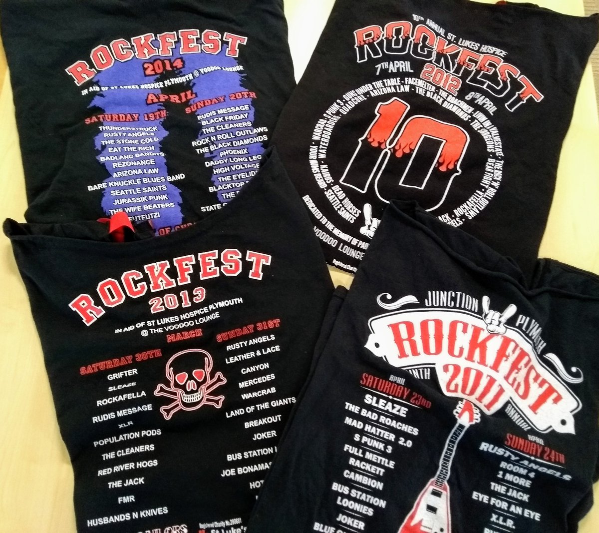 StLukes_PHB's tweet photo. I dug out my old Rockfest T's! @CuzRockfest Good luck to Cuz and the crew for this year's Rockfest - raising funds for @StLukesPlymouth Aiming for £10,000 this year to reach a fabulous £100,000 in total! @CrashManor @WhatsOnPlymouth https://t.co/UF1tRLOqHi