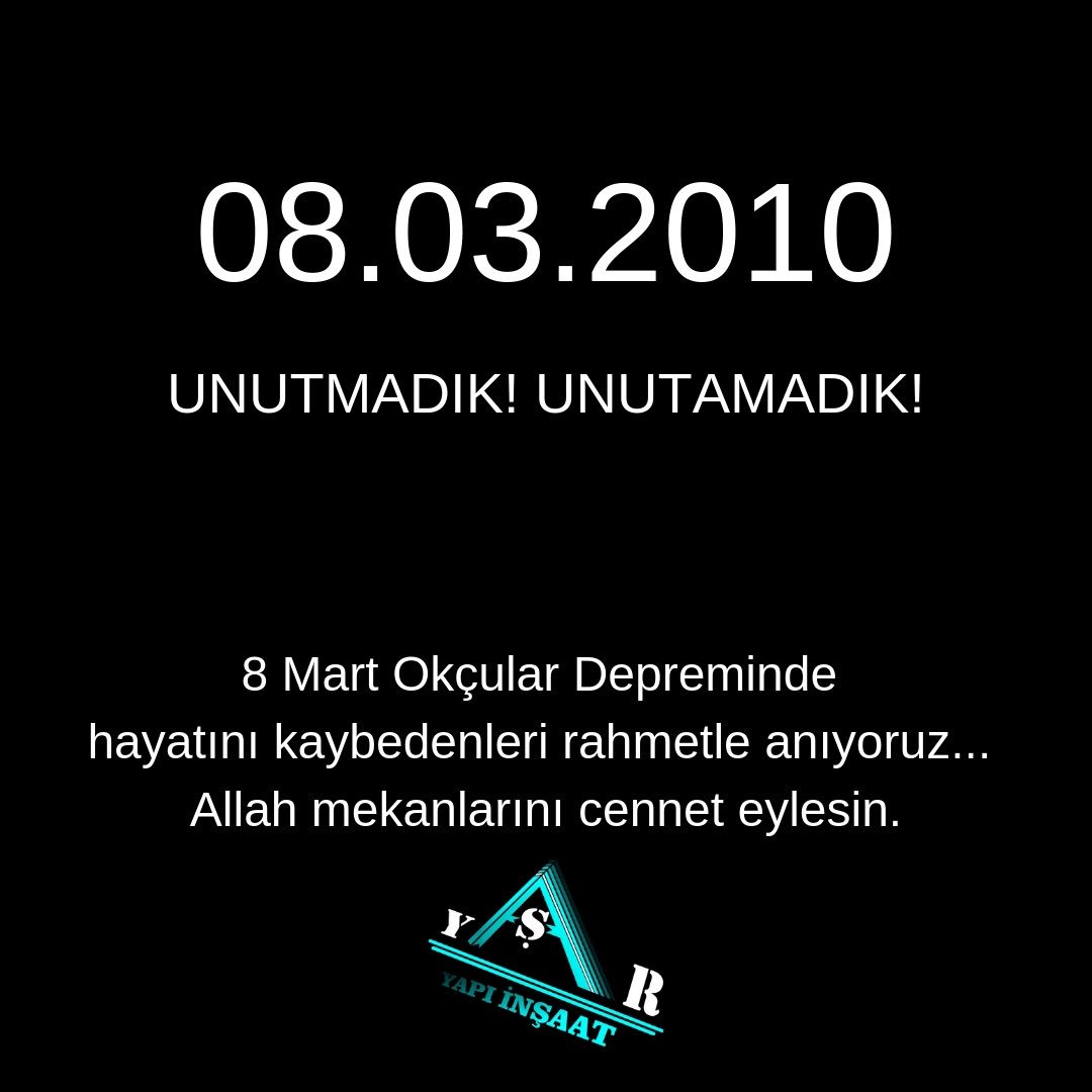 yasaryapiins's tweet photo. 08.03.2010

8 Mart Okçular Depreminde hayatını kaybedenleri rahmetle anıyoruz...
Allah mekanlarını cennet eylesin.

#UNUTMADIK #UNUTAMADIK 

#okçular #okçulardepremi #8mart #elazığ #palu #kovancılar #yaşaryapıinşaat https://t.co/iaQe3ZfDXE