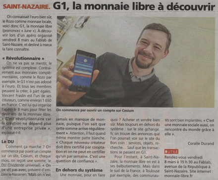 La Ğ1 débarque à Saint Nazaire, bel article. #monnaielibre #Ğ1 #TRM #Duniter #revenudebase