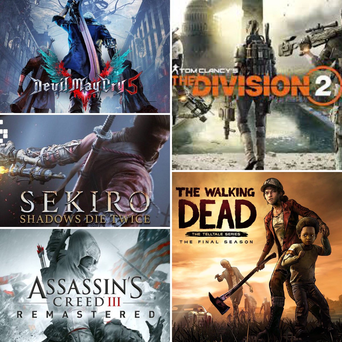 XCONGaming2's tweet photo. Games Comes out for March
1) #DevilMayCry5 already out 3/8/19
2) #TheDivision2 Gold Edition come out 3/12/19
3) #TheDivision2 comes out 3/15/19
4) #SekiroShadowsDieTwice comes out 3/22/19 
5) #ThWalkingDead Telltale Series comes out 3/26/19
6) #AssassinsCreed3 Remastered 3/29/19 https://t.co/iStlLDkoRb