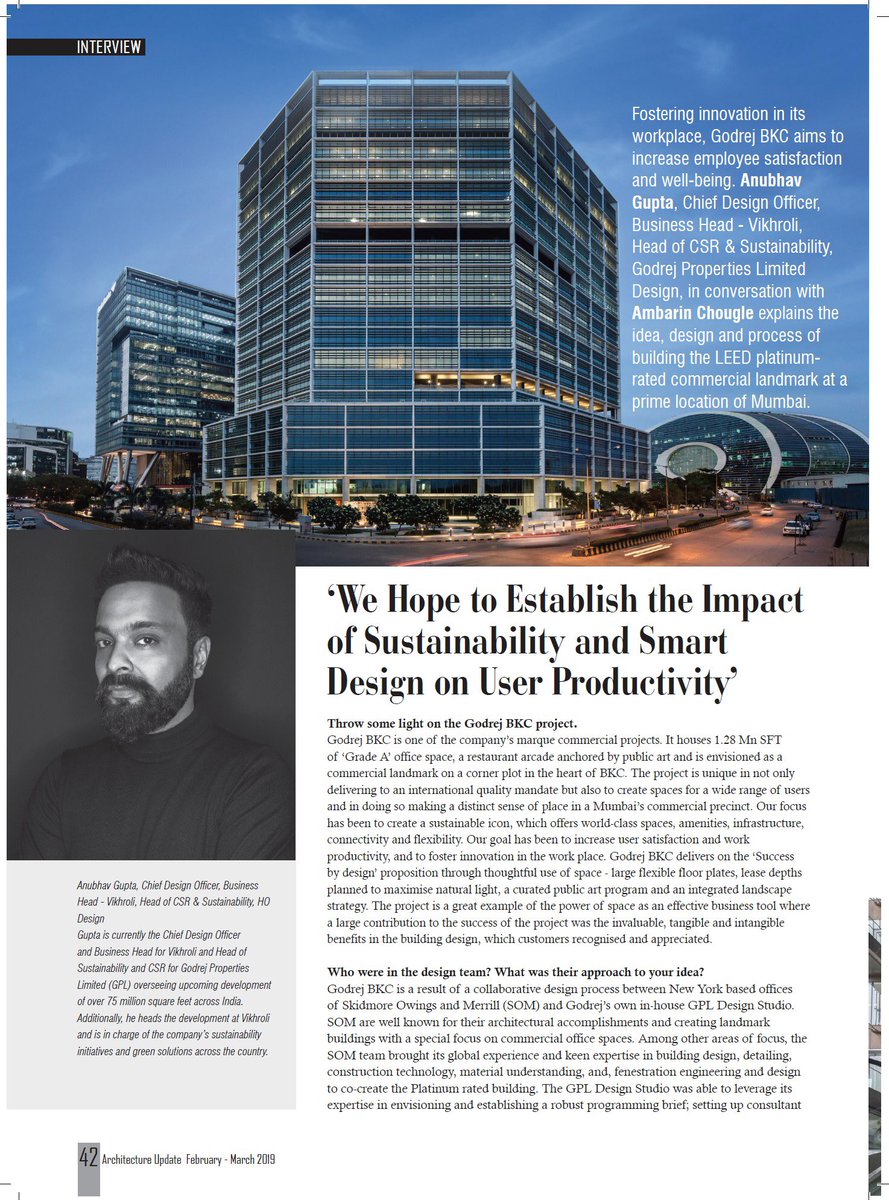 DesignPolyglot's tweet photo. #JustPublished Thank you, #ArchitectureUpdate. We at #Godrej strongly believe in the positive and strong impacts of using #DesignThinking rooted in #Sustainanability on #UserExperience, #Productivity, #Innovation and #Culture. #GodrejProperties #DesignInIndia #GPLDesignStudio https://t.co/P7Ox88kv2I