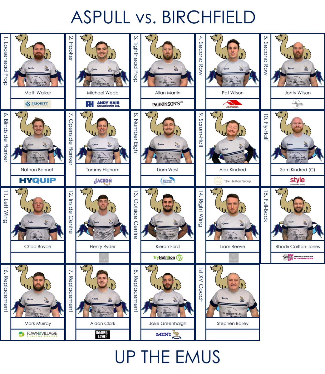 Aspullrfc's tweet photo. Aspull 1st XV travel to Birchfield this week with a much changed team... With only 4 games left, can the Emuβs continue their 100% unbeaten run this season? #aspull #uptheemus #aspullrufc https://t.co/3TZhIxSWGA