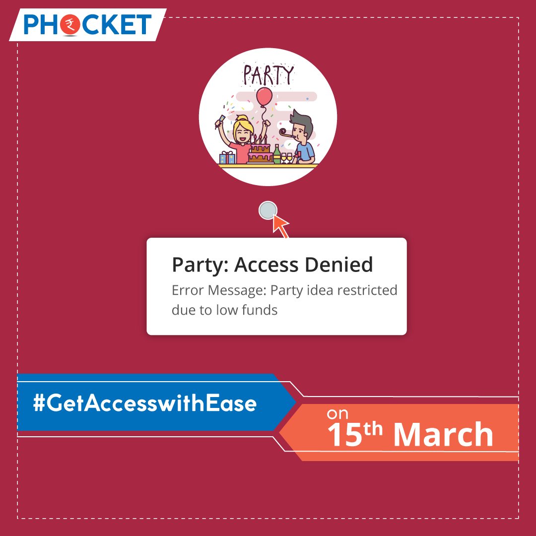 Phocket1's tweet photo. Can't go to a party due to insufficient funds? Just like our page, download our app and wait till 15th March to #GetAccesswithEase #PartyHard https://t.co/6DJ5uwe7lJ