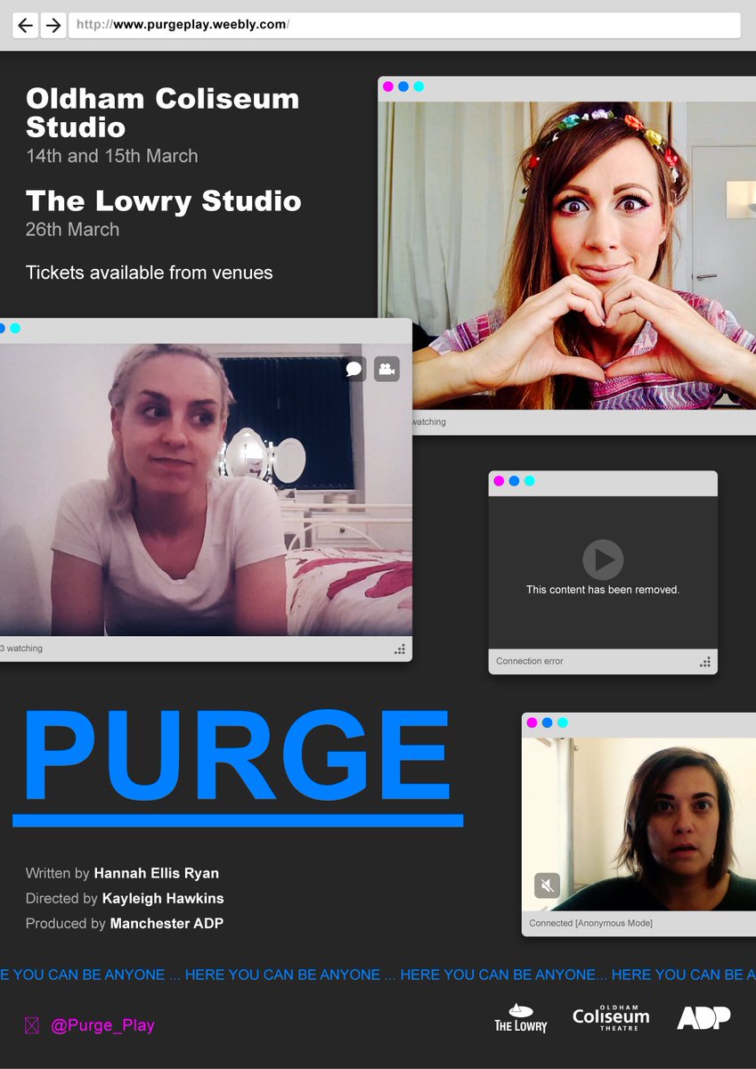 PURGE_Play's tweet photo. Happy #InternationalWomensDay from our amazing team behind #PURGE and @ManchesterADP - all female led! PURGE comes to @The_Lowry &amp; @OldhamColiseum this March. About young women, their bodies &amp; their relationship with the internet..... https://t.co/qO6ksnNHFt