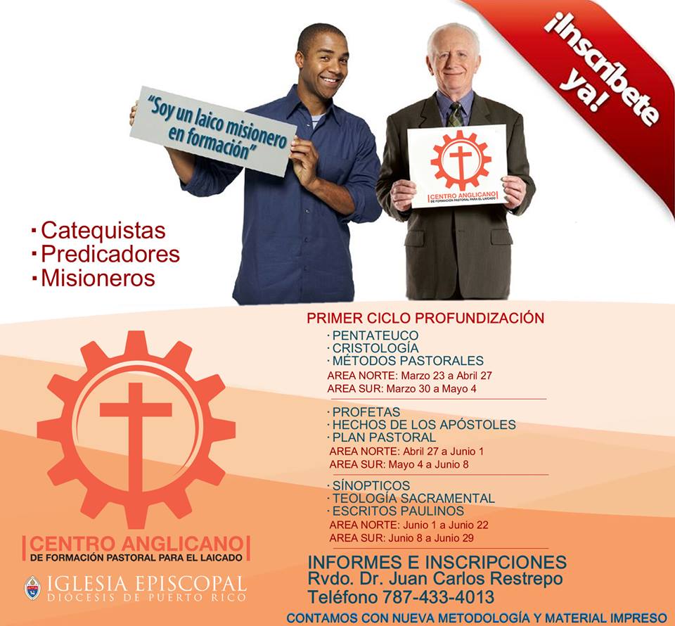EpiscopalPR's tweet photo. El Centro Anglicano de Formación Pastoral para el Laicado - CAFPL cambio su metodología de enseñanza-aprendizaje, ahora en más corto tiempo y material impreso usted puede certificarse como Catequista, Predicador y/o Misionero.
Más información en https://t.co/Pj9eg7ciBD https://t.co/mkBUiEbkgs