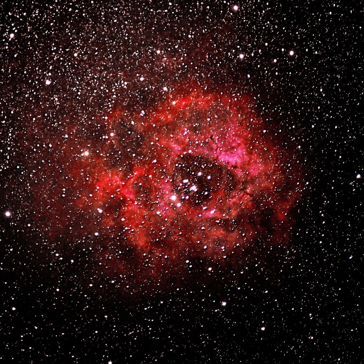 Erstaunlich, was man mit handelsüblichen Systemkameras so alles fotografieren kann. Rosette Nebula ist 5200 Lichtjahre von hier, von Auge nicht zu sehen. Mit Nachführgerät. 
#rosettenebula #Astrophotography #thun #switzerland #nightphotography #nightsky