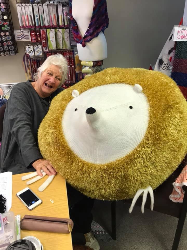 "He's huge &amp; the customers loved him!" Why thank you, Knotty Knits &amp; Kreative Krafts 😄 #SpikeOnTour #knottyknits #gianthedgehog