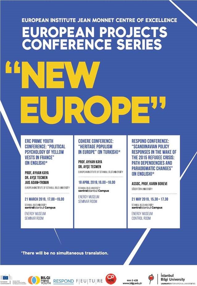Mutlaka bekliyoruz, Yeni Avrupa tartışmaları, Not ediniz 21 Mart, 18 Nisan ve 21 Mayıs. Karin Borevi, Ayşe Tecmen, Jais Trojan ve Ayhan Kaya. Populizm, Sarı Yelekler, Iskandinav ülkelerinin göç politika deneyimleri vb. <a href="/BILGI_European/">BİLGİ European Institute</a> <a href="/RESPOND_H2020/">RESPOND.Horizon2020</a> <a href="/cohere_eu/">CoHERE Project</a> <a href="/FEUTURE_EU/">FEUTURE</a>
