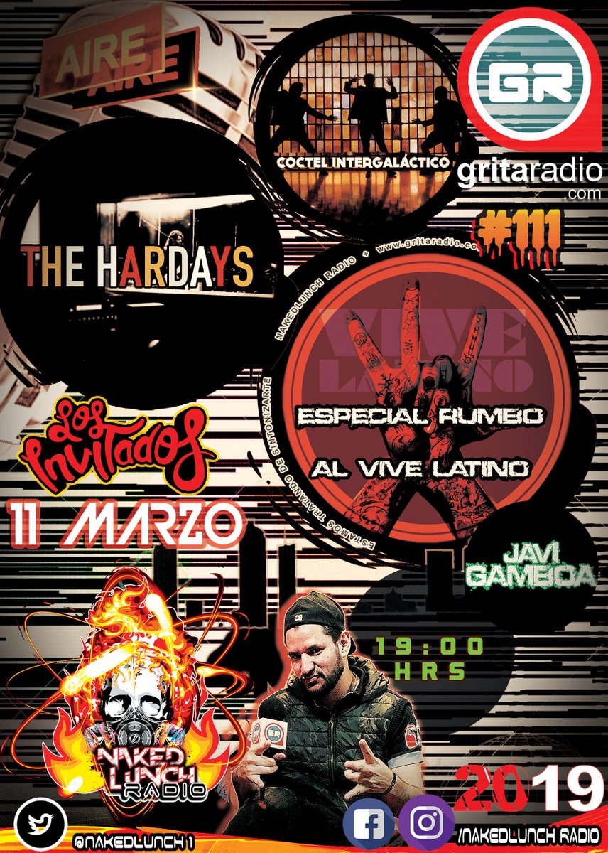 nakedlunchgr's tweet photo. Lunes 11 Marzo #programa111 comenzamos con @c_intergalactic #DéjameDormir 2do álbum de estudio (7a730pm) @thehardays #DibujosDePlutón (730a8pm) y para cerrar un pequeño especial #rumboalvive @vivelatino edición 20 (8a9 pm) #7a9pm #entrevistas a través de @GritaRadioMusic https://t.co/56vfkerl9w
