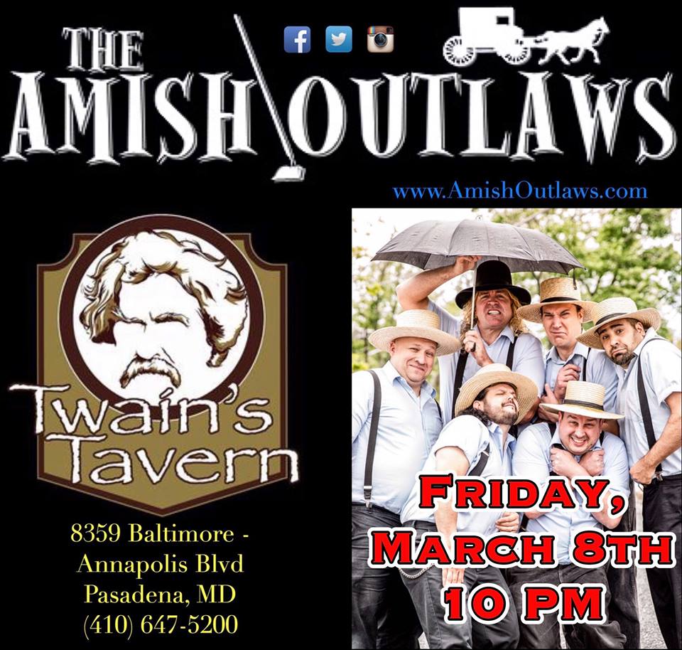 amishoutlaws's tweet photo. Twain's Tavern tonight at 10 PM! #amish #amishoutlaws #livemusic #maryland #pasadena #twains #friday #lasagna https://t.co/yYc1YbHRyv