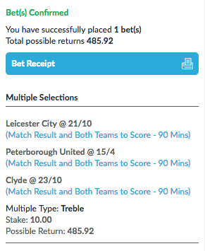 mrfixitstips's tweet photo. This week's #TwitterTreble pays £485.92 for a tenner. 💰
To Win & BTTS
⚽️ Leicester
⚽️ Peterborough
⚽️ Clyde
To win the Betslip just follow me and retweet this.
To add it direct to your own betslip click below. 👇
https://t.co/LSfGvgq5xZ
18+. Be GambleAware https://t.co/QtWxtcjFTT