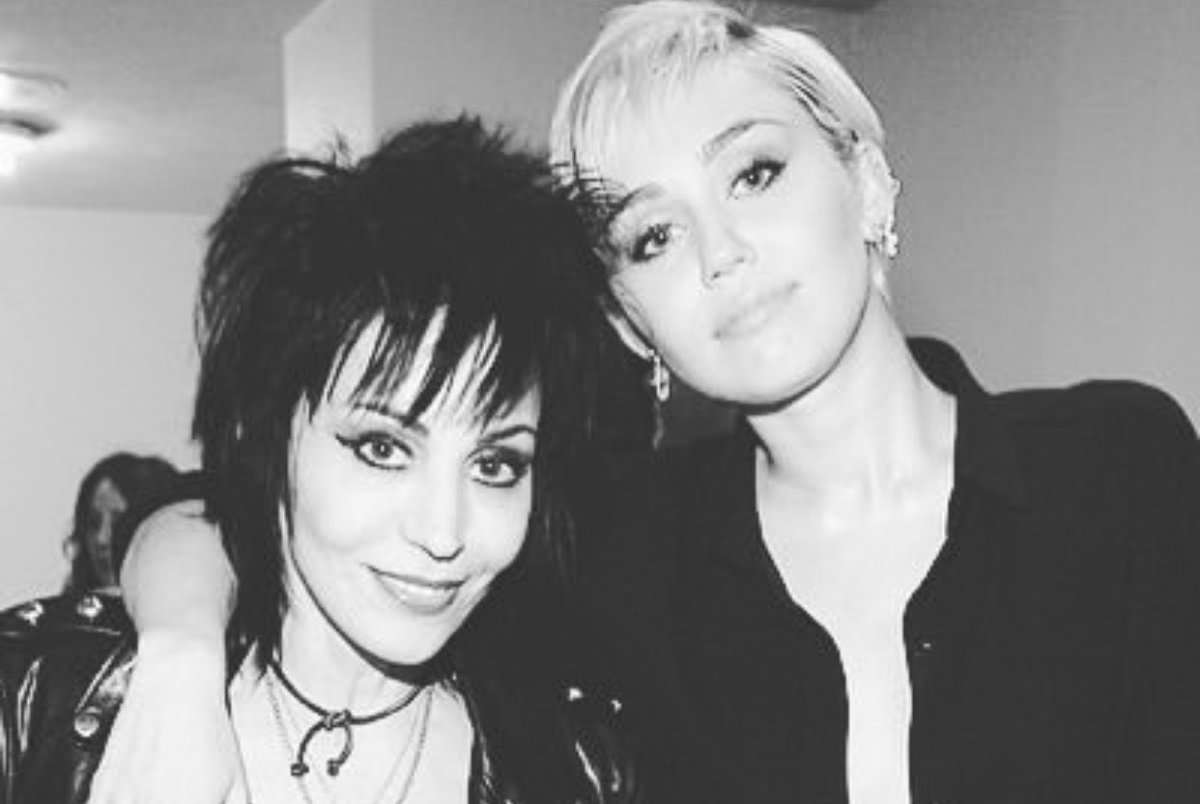 miley's tweet photo. In honor of International Women’s Day here’s some of my favorite bad ass bitches! 🌈 @janefonda @beyonce @joanjett @cyndilauper @arianagrande https://t.co/9xMVEVCOd0
