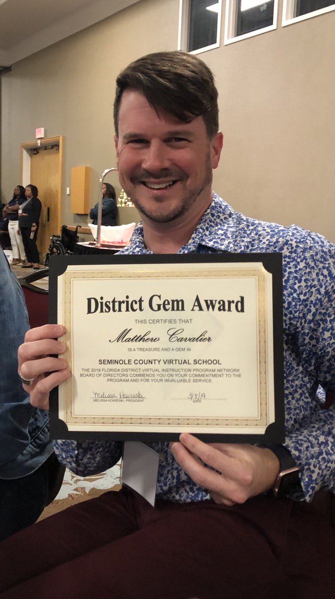 SeminoleVirtual's tweet photo. Mr. Cavalier was named Seminole County Virtual School’s District GEM at the closing ceremonies of the #FLDVIPN #FLDVIPN2019 conference. https://t.co/pGZ5beAG0w