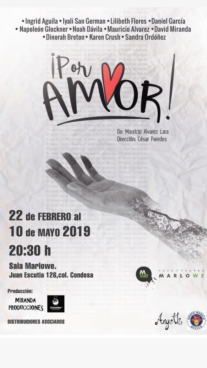 “ Por Amor “
Viernes  01 de Marzo 
8:30 pm
<a href="/SalaMarlowe/">Sala Marlowe</a> 
Una historia que nos hará entender el valor del tiempo 
<a href="/MirandaProducc/">Miranda Producciones</a>