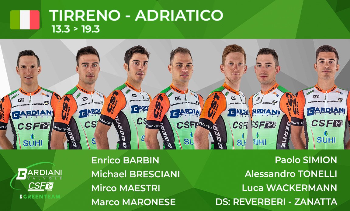 La formazione <a href="/Bardiani_CSF/">VF Group Bardiani-CSF Faizanè</a> per <a href="/TirrenAdriatico/">Tirreno Adriatico</a> è pronta 👌 Primo evento <a href="/UCIWorldTour/">UCIWorldTour</a> del 2019 per #GreenTeam
📝 News bit.ly/2XNKiLl

🇬🇧 #GreenTeam line-up for #TirrenoAdriatico is ready 👊 First #WorldTour race for <a href="/Bardiani_CSF/">VF Group Bardiani-CSF Faizanè</a> in 2019
📝 News bit.ly/2VQY5iN