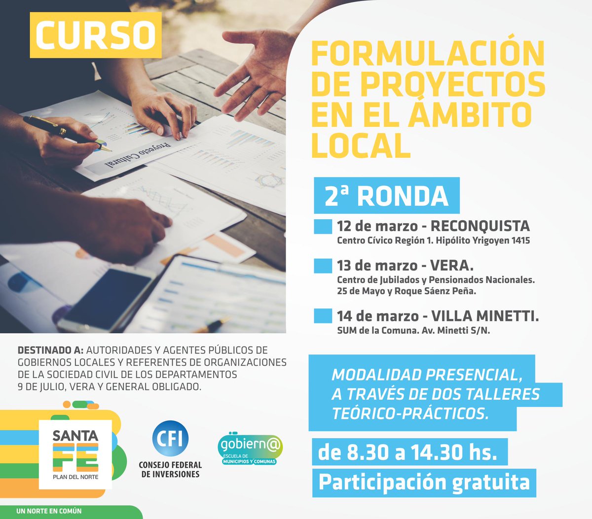 PlanDelNorte's tweet photo. Sale la 2da ronda del Curso de Formulación de proyectos en el ámbito local ✍🏽 

12, 13 y 14 de marzo 📆 en #Reconquista, #Vera y #VillaMinetti 📌

Inscribíte en ➡️ https://t.co/9aLBW0wdD5 

Totalmente libre y gratuito 💪🏾 Haremos entrega de certificados de asistencia 📄 https://t.co/NwkdZp3se4