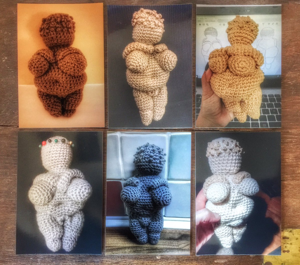 ladycrafthole's tweet photo. I present six Palaeolithic goddesses by six different women, made from the pattern in my shop. #HappyWomensDay2019 ! (Credit: Moira Jenkins, Jenni Butterworth, Ateliers Cordada, Helen Woolgar, Helen Hartstein &amp; Ava Curto). https://t.co/25arxdQOGj #crochet #Archaeology https://t.co/jSHYUDgzQN