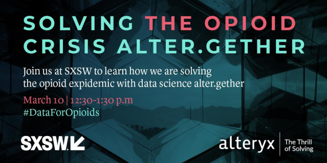 _nick_pederson's tweet image. Headed to #SXSW? We want to hear from you! Tweet questions using #DataForOpioids to have panelists from Alteryx, @COHospitalAssn, @HHSGov and @Intermountain answer you live from Austin on March 10. bit.ly/2SIxPEZ #analytics #healthcare #opioids bit.ly/2Cdfyum