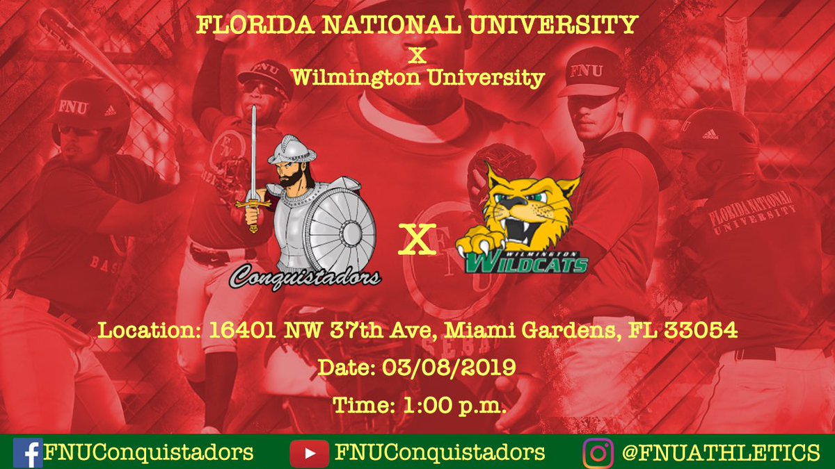 FNUAthletics's tweet photo. GAME DAY ⚾️🔥
Today at 1:00 pm, Florida National University baseball team will be playing against Wilmington University. Let’s go Conquistadors! #FNU #GoConquistadors https://t.co/Y5fkQfAlNX
