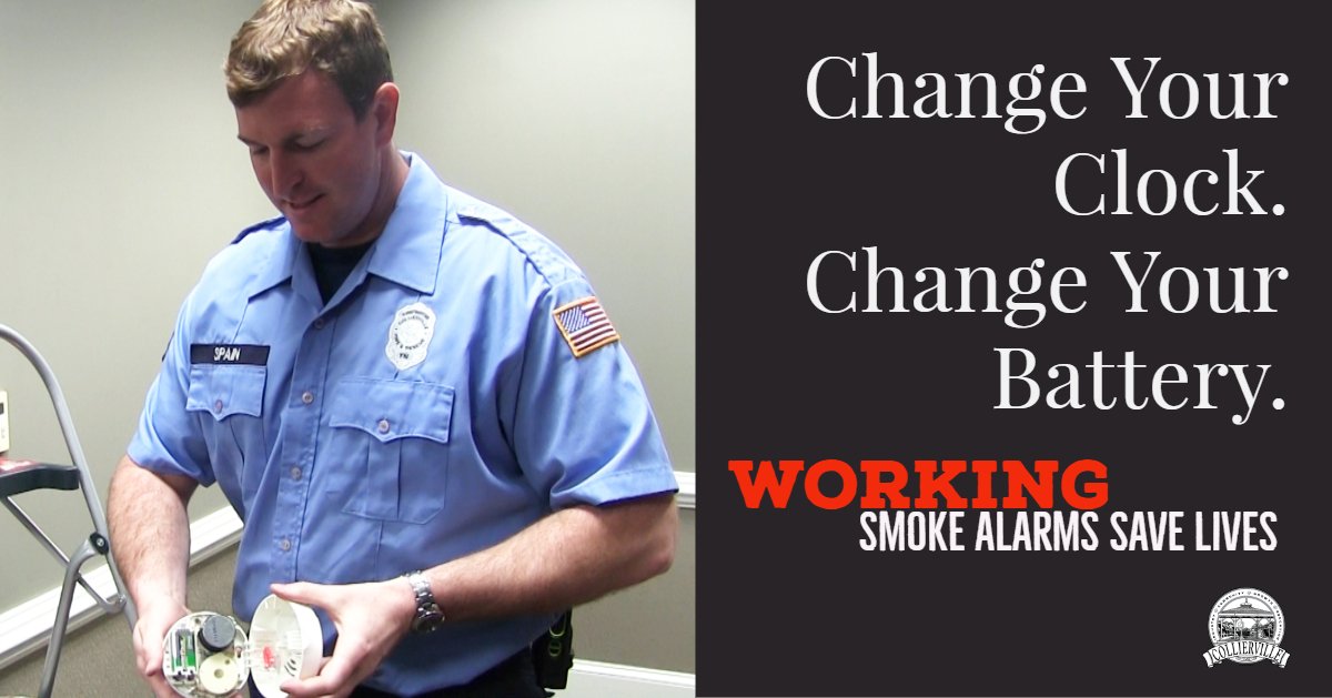 ColliervilleGov's tweet photo. Spring is getting here... which means Daylight Savings Time begins when clocks βspring forwardβ one hour on Sunday, March 10. #ColliervilleFD wants to remind you to also change your smoke alarm batteries.
WORKING smoke alarms save lives.
#changeyourclock #changeyourbattery https://t.co/LxlPzMmXoa