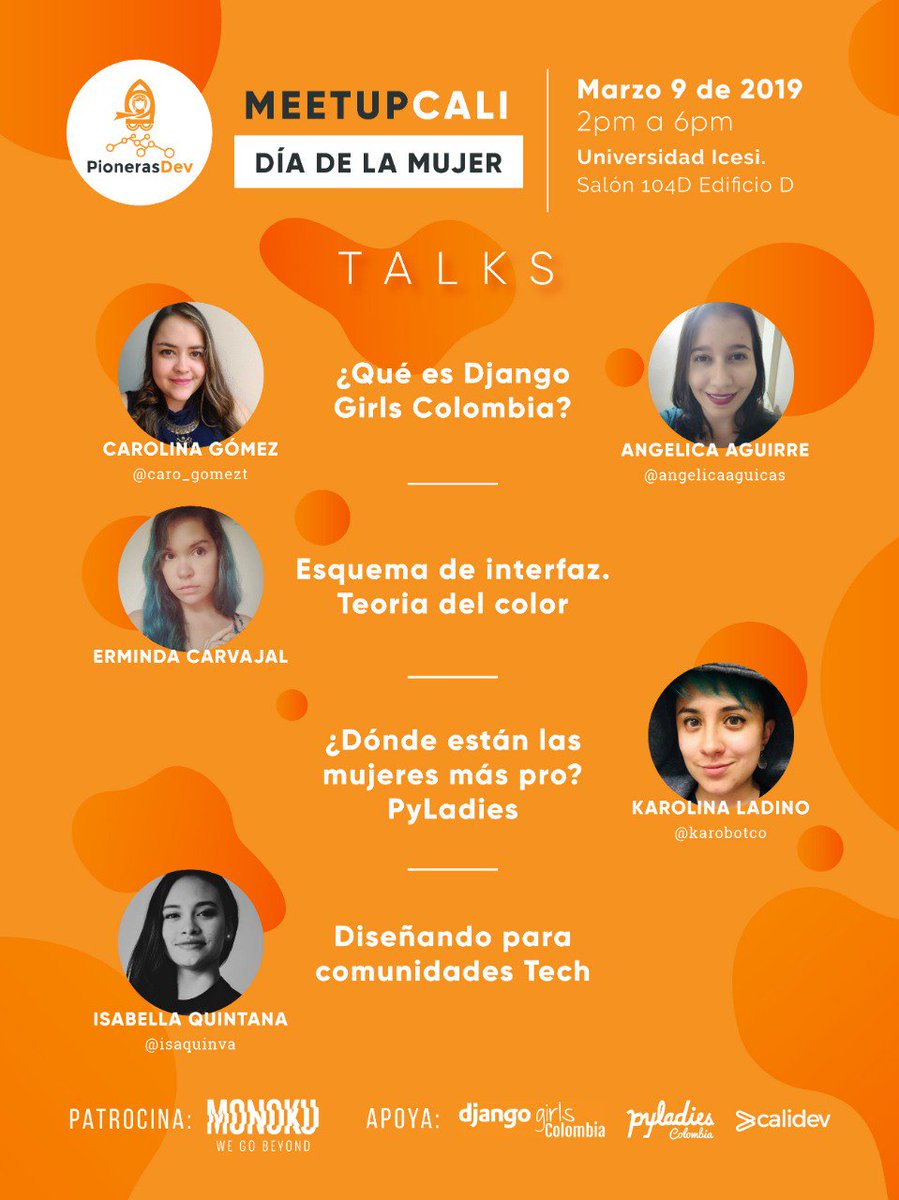 Recuerden que mañana continuamos la celebración del #DiaInternacionalDeLaMujer en #Calico con una de nuestras organizadoras de #CaliDev! <a href="/isaquinva/">bella donna</a> hablando sobre el Diseño para comunidades Tech! Y otras excelentes lideresas: <a href="/caro_gomezt/">Carolina Gomez T</a> <a href="/angelicaaguicas/">Angelica Aguirre </a> <a href="/karobotco/">Karobot 💚</a> 🥰