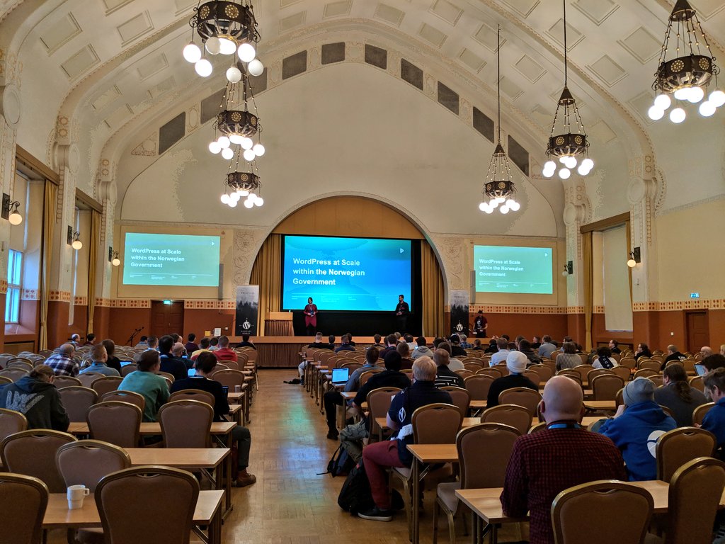 WordCampNordic's tweet photo. WordPress at scale within the Norwegian Government by Monica Solheim Slind @solheimslind and Magne Ilsaas #WCNordic #WPmultisite #multisite https://t.co/V3ueTnz97M