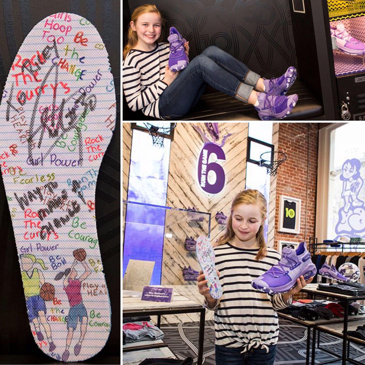espnW's tweet photo. 9-year-old Riley Morrison wrote @StephenCurry30 a letter wondering why his sneakers didn't come in girl's sizes. 

She designed a sock liner for his Curry 6s releasing on #InternationalWomensDay 

https://t.co/8gbBhP3oJy https://t.co/CmwAsprnS7