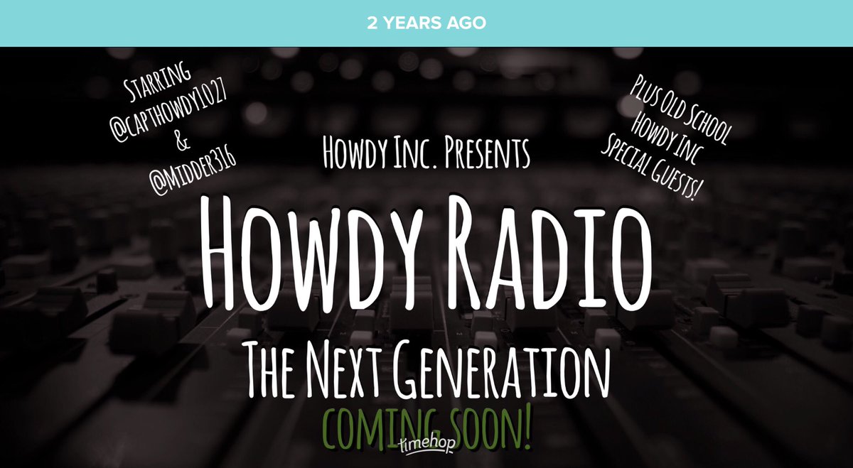howdyinc's tweet photo. This day in #HowdyHistory!
2 years ago today, March 8, 2017, we announced that #HowdyRadioTNG was coming soon!
2 years, and 42 episodes later, we’re still at it. https://t.co/R65TojQAAB